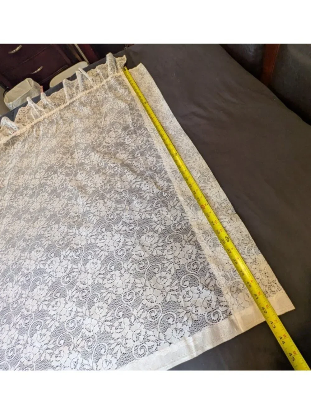 Vintage Lace Curtain Panels Set of 2 White Floral Ruffle Edge Boho Cottage 61